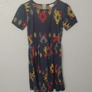 LuLaRoe Kids Dress with Vibrant Red, Yellow, and Gray Accents